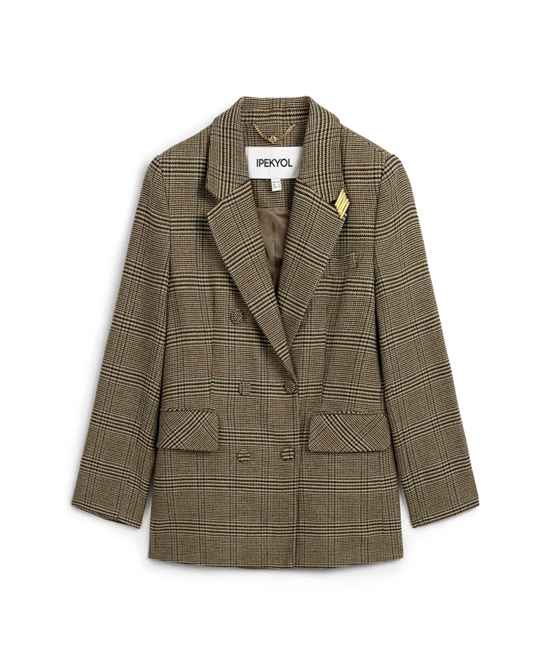 Ipekyol  Plaid Blazer with Brooch for Women | Best Price UAE